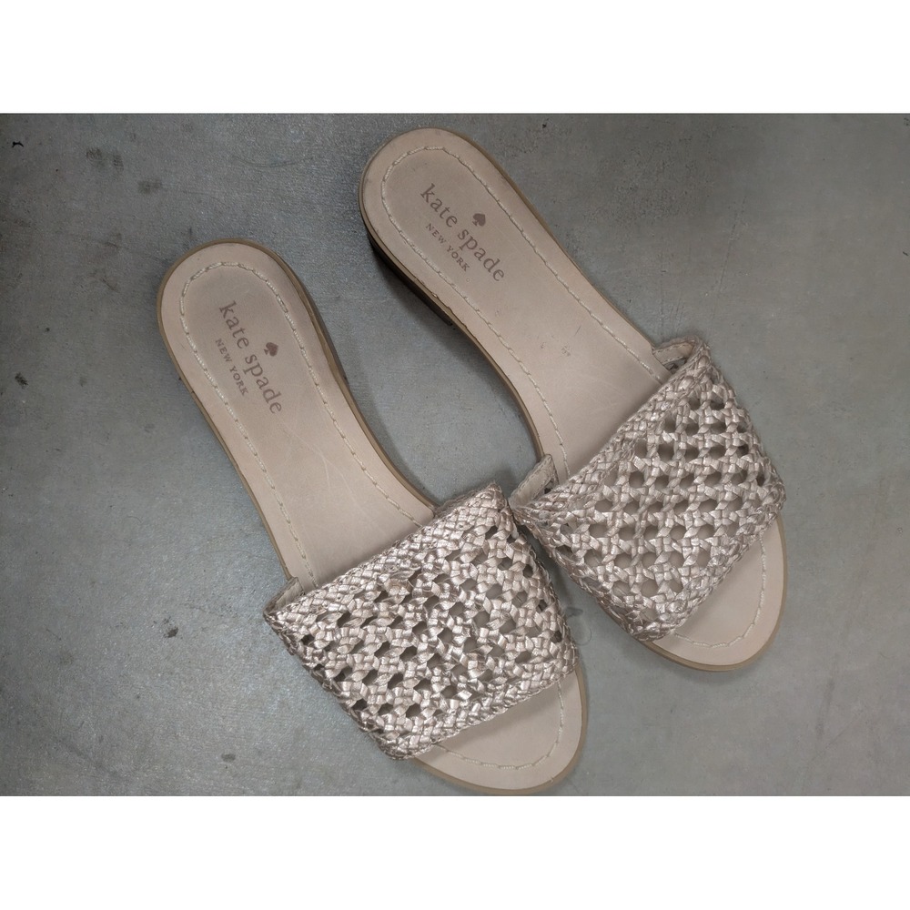 Kate Spade Berlin Slide Sandals Women's 7.5 Rose Gold Woven Metallic Leather